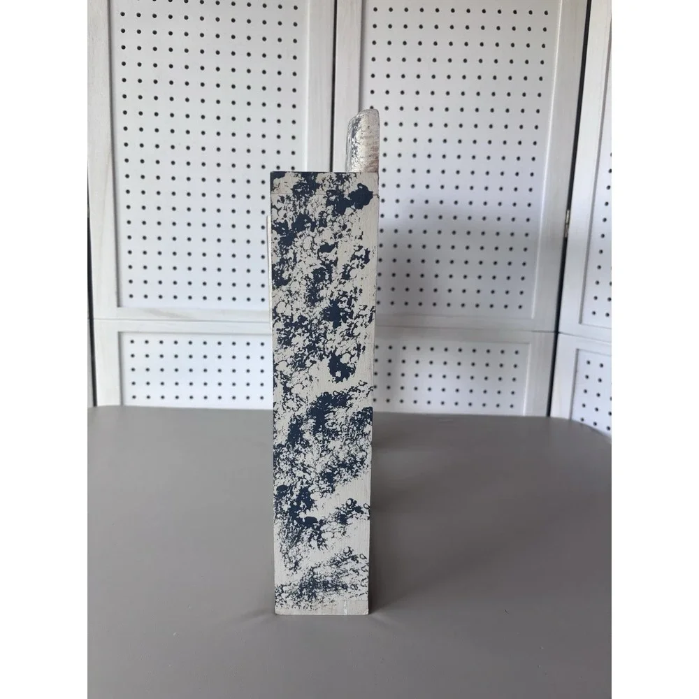 Wooden Heart Cutout Wall Trinket Shelf Rustic Painted Cottacore Blue Ivory